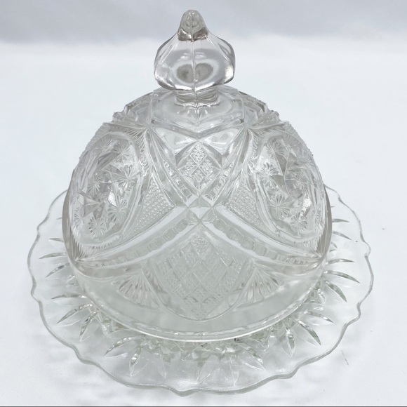 Vintage Cut Glass Cheese Dome Round Butter Dish